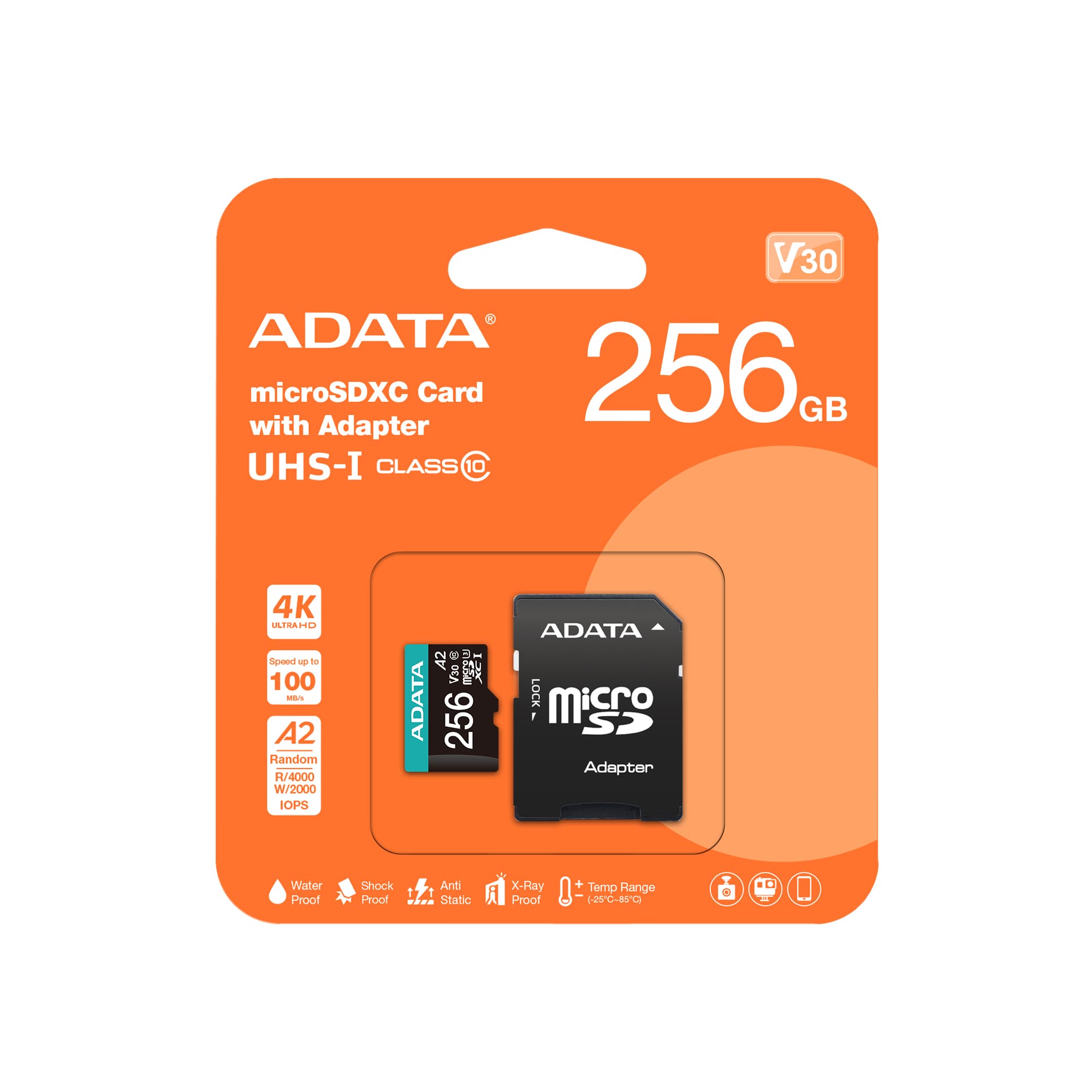 ADATA ADATA MICROSDXC 256GB UHS-I U3 V30S Memory Card (Retail with Adapter)