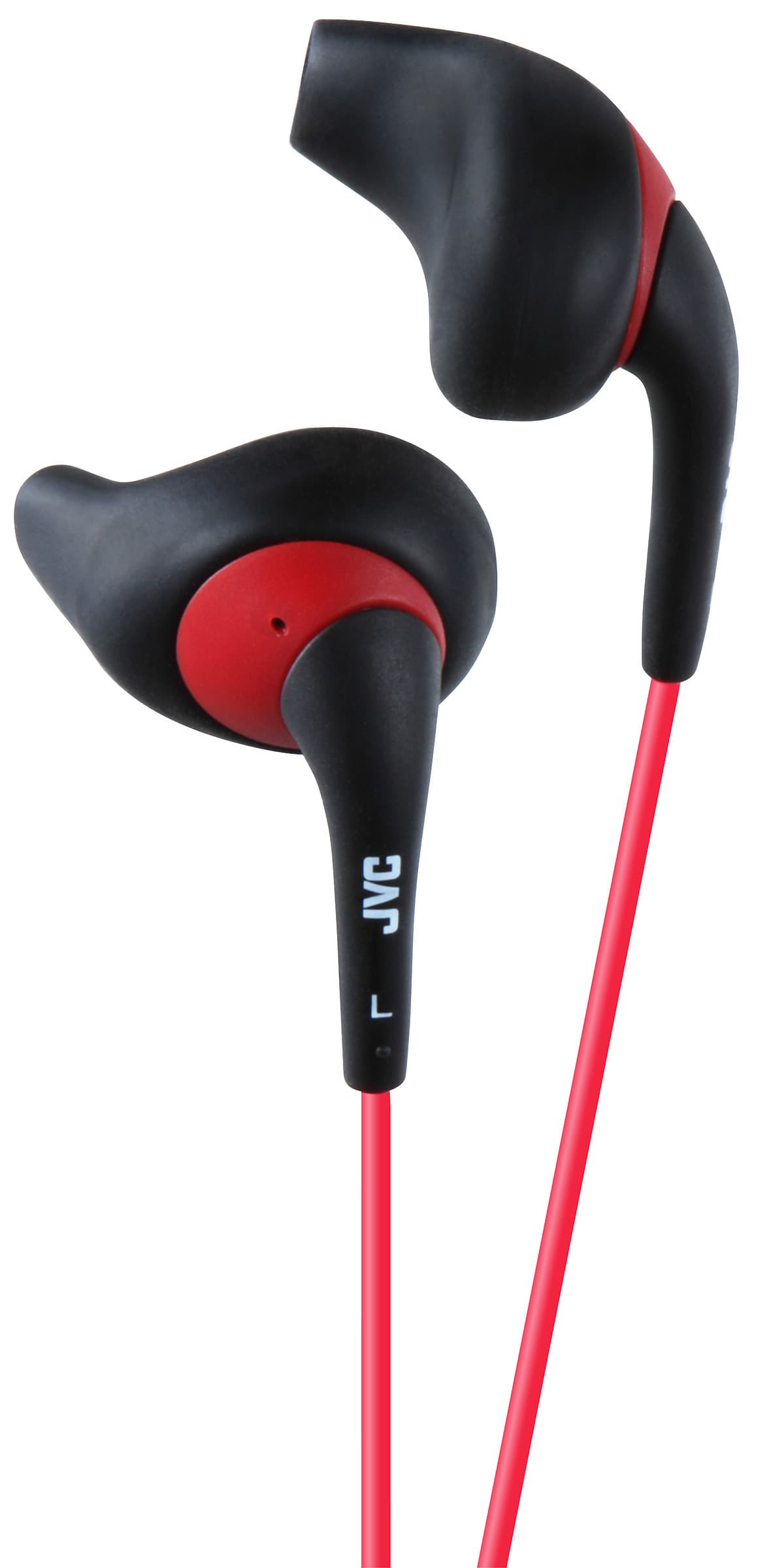 JVC JVC Secure Comfort Fit Sweat Proof Gumy Sport Earbuds with long colored cord (Black and Red)